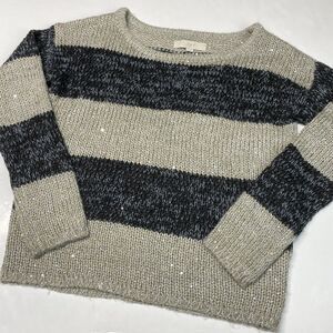 Striped Sequin Sweater LOFT Sz Small Multicolor Long Sleeve Wool/Alpaca Blend